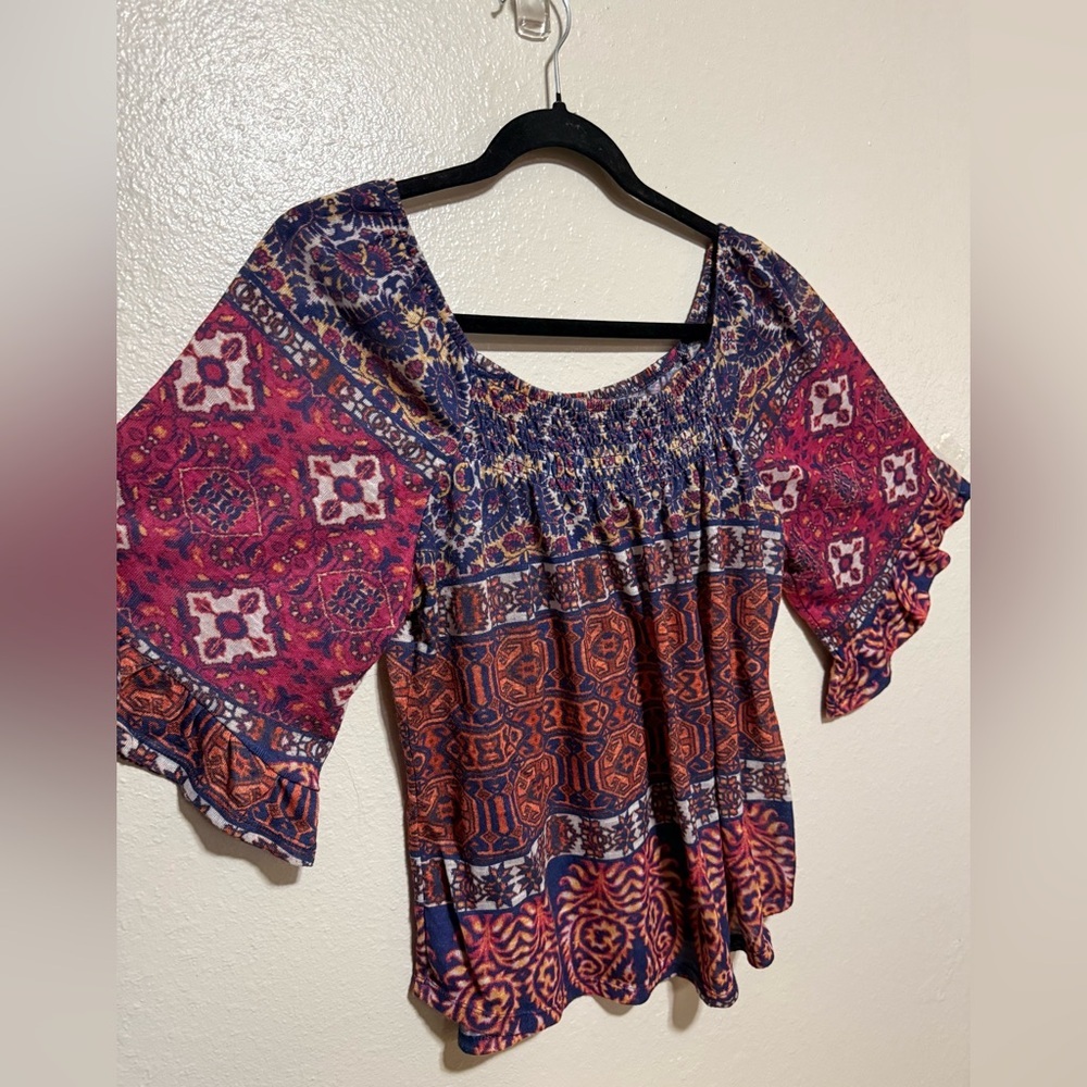 Live Let Live Boho Off Shoulder Top M | Peasant Blouse Festival Bohemian Shirt - Picture 4 of 4